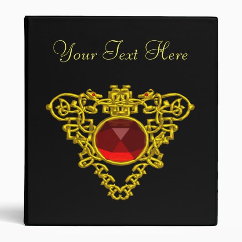 GOLD CELTIC HEART JEWELRED RUBY GEMSTONE Black Binder