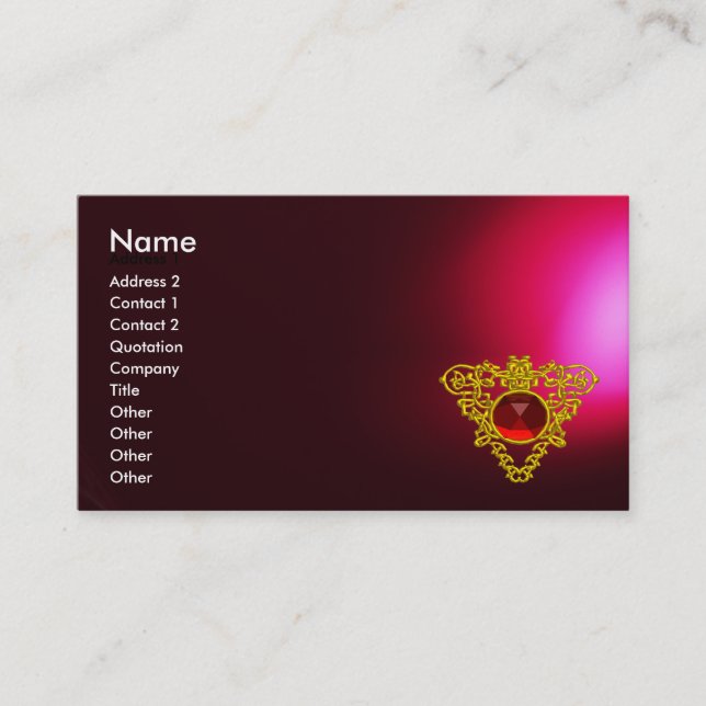 GOLD CELTIC HEART JEWEL Red Ruby Gemstone,Burgundy Business Card (Front)