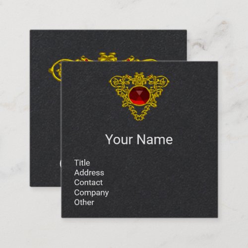 GOLD CELTIC HEART JEWEL WITH RED RUBY Black Square Business Card