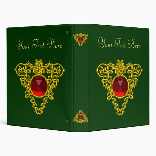 GOLD CELTIC HEART JEWEL WITH RED RUBY GEMSTONE BINDER