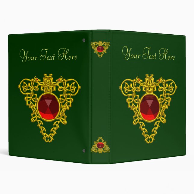 GOLD CELTIC HEART JEWEL WITH RED RUBY GEMSTONE BINDER (Background)