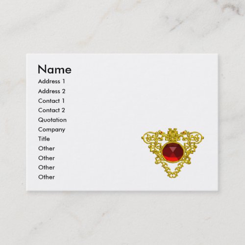 GOLD CELTIC HEART JEWEL WITH RED RUBY GEMSTONE BUSINESS CARD