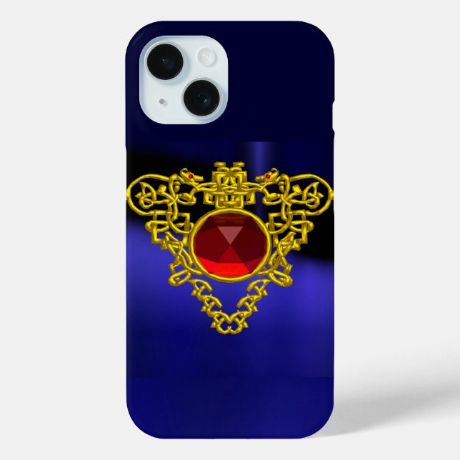 GOLD CELTIC HEART JEWEL WITH RED RUBY GEMSTONE Case-Mate iPhone CASE (Back)