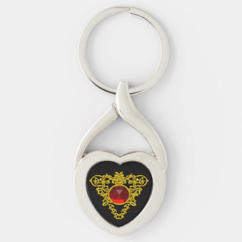 GOLD CELTIC HEART JEWEL WITH RED RUBY GEMSTONE  KEYCHAIN