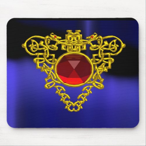 GOLD CELTIC HEART JEWEL WITH RED RUBY GEMSTONE MOUSE PAD