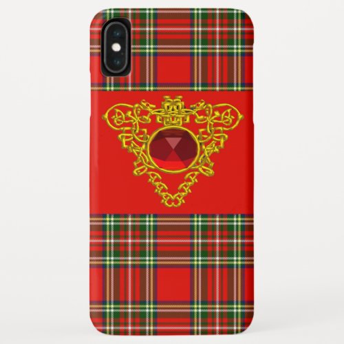 GOLD CELTIC HEARTRUBY RED GREEN SCOTTISH TARTAN iPhone XS MAX CASE