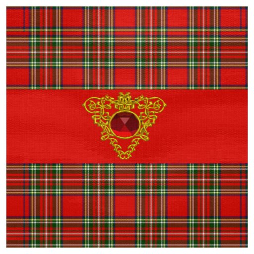 GOLD CELTIC HEART,RUBY, RED GREEN SCOTTISH TARTAN FABRIC