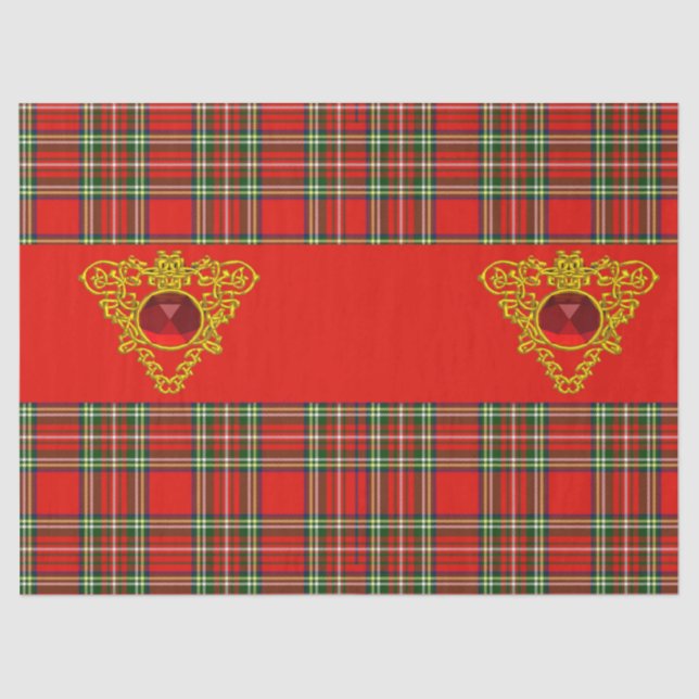 GOLD CELTIC HEART,RUBY, RED GREEN SCOTTISH TARTAN TISSUE PAPER (Front)