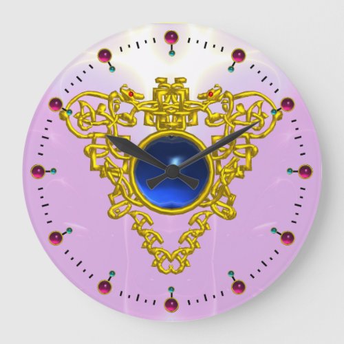 GOLD CELTIC HEART WITH  BLUE SAPPHIRE Black Large Clock