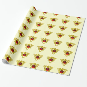 GOLD CELTIC HEART WITH RED RUBY,Valentine's Day Wrapping Paper