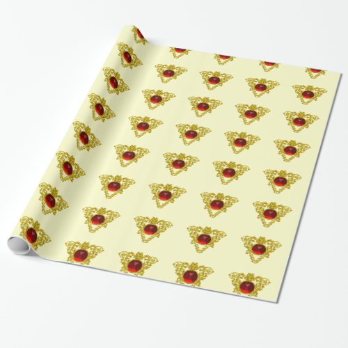 GOLD CELTIC HEART WITH RED RUBYValentines Day Wrapping Paper
