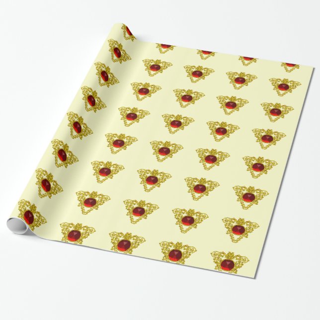 GOLD CELTIC HEART WITH RED RUBY,Valentine's Day Wrapping Paper (Unrolled)