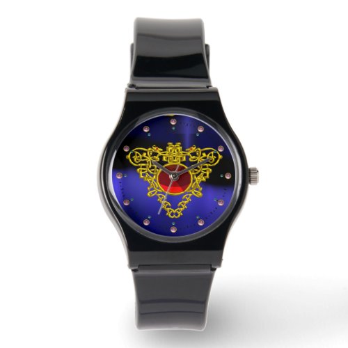 GOLD CELTIC HEART WITH  RED RUBY WATCH
