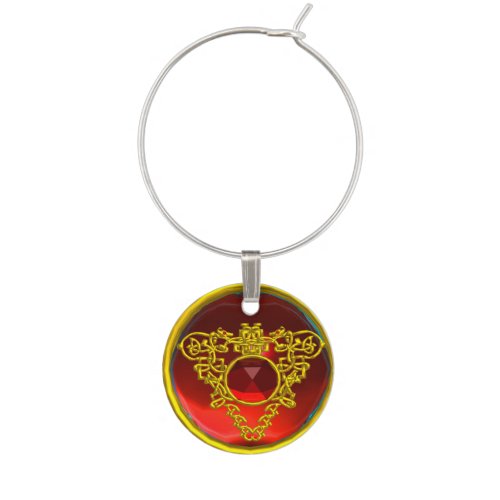 GOLD CELTIC HEART WITH  RED RUBY WINE CHARM