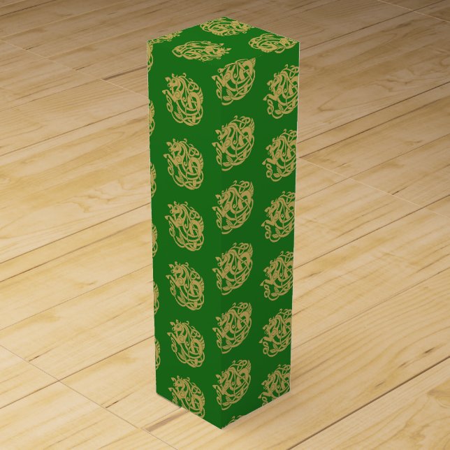 Gold Celtic Horse Pattern  Wine Box (Front)