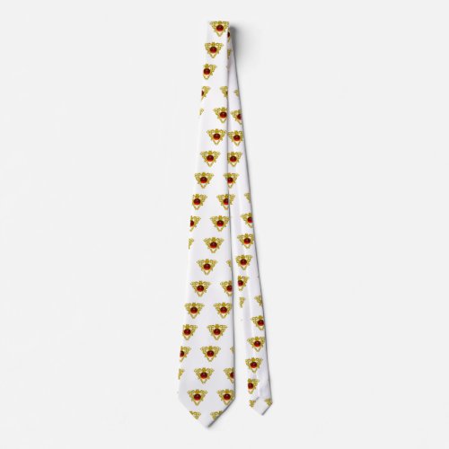 GOLD CELTIC KNOT HEART JEWEL RED GEMSTONE White Neck Tie