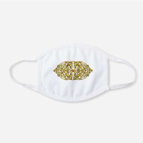 Gold Celtic Knot Hearts with  Lizards and Gems White Cotton Face Mask