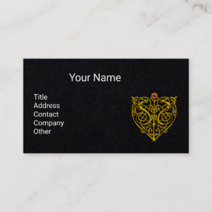 GOLD CELTIC KNOT HYPER VALENTINE HEART Black Business Card