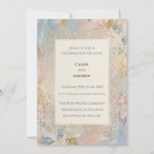 Gold Celtic Knot Pastel Watercolor Wedding Invitat Invitation
