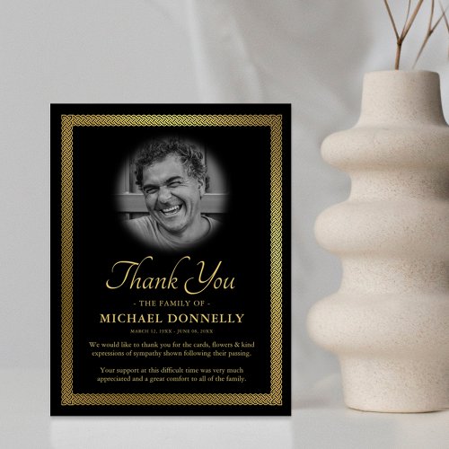 Gold Celtic Knot Photo Funeral Thank You Card
