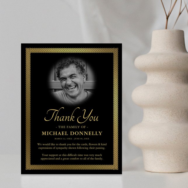 Gold Celtic Knot Photo Funeral Thank You Card (Creator Uploaded)