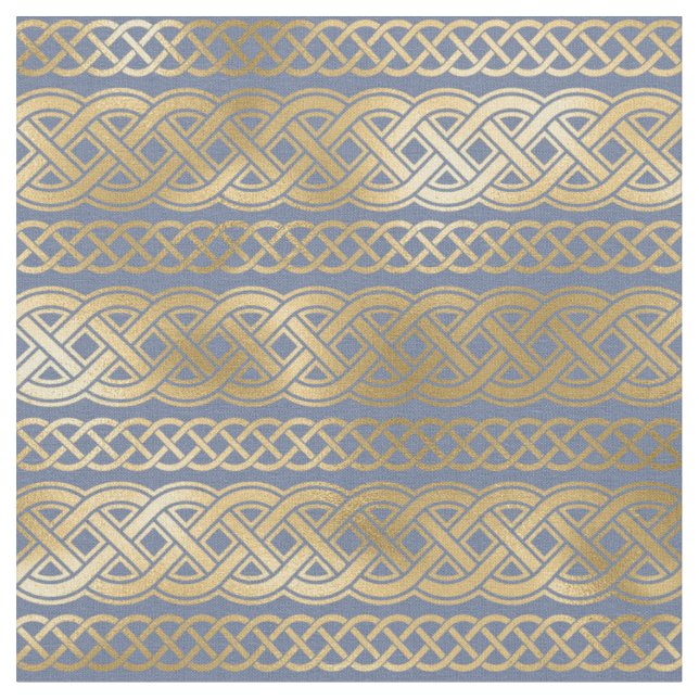 Gold Celtic Knots on Blue Fabric (Close Up)