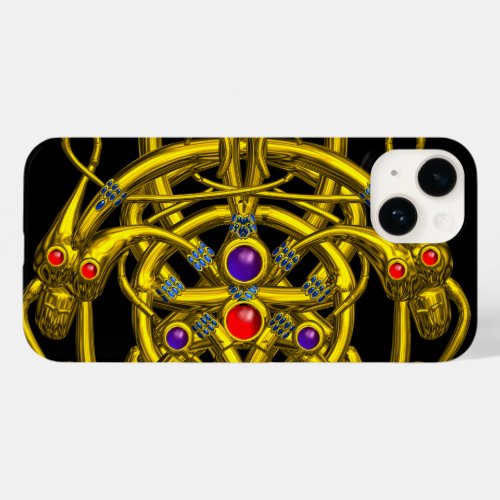 GOLD CELTIC KNOTSTWIN DRAGONS AND GEMSTONES Black Case_Mate iPhone 14 Case