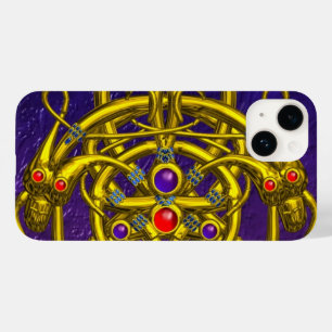 GOLD CELTIC KNOTS,TWIN DRAGONS,GEMSTONES Purple Case-Mate iPhone 14 Case