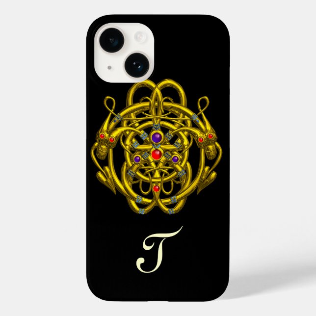 GOLD CELTIC KNOTS WITH TWIN DRAGONS Black Case-Mate iPhone Case (Back)
