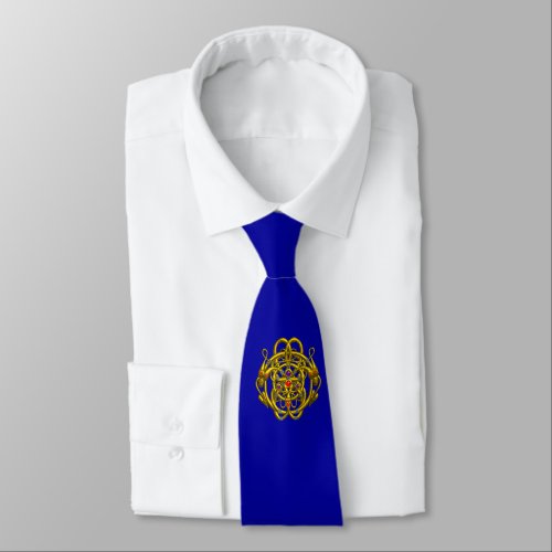 GOLD CELTIC KNOTS WITH TWIN DRAGONS Blue Tie