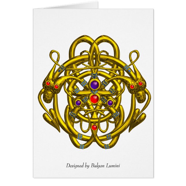 GOLD CELTIC KNOTS WITH TWIN DRAGONS CARDS (Front)