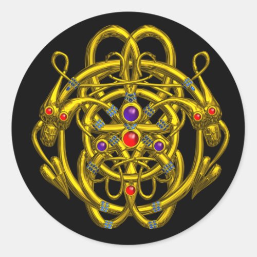 GOLD CELTIC KNOTS WITH TWIN DRAGONS CLASSIC ROUND STICKER