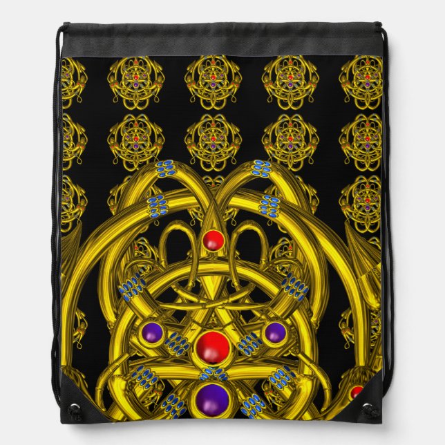 GOLD CELTIC KNOTS WITH TWIN DRAGONS DRAWSTRING BAG (Front)