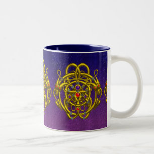 GOLD CELTIC KNOTS WITH TWIN DRAGONS IN PURPLE Two-Tone COFFEE MUG