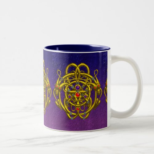 GOLD CELTIC KNOTS WITH TWIN DRAGONS IN PURPLE Two_Tone COFFEE MUG
