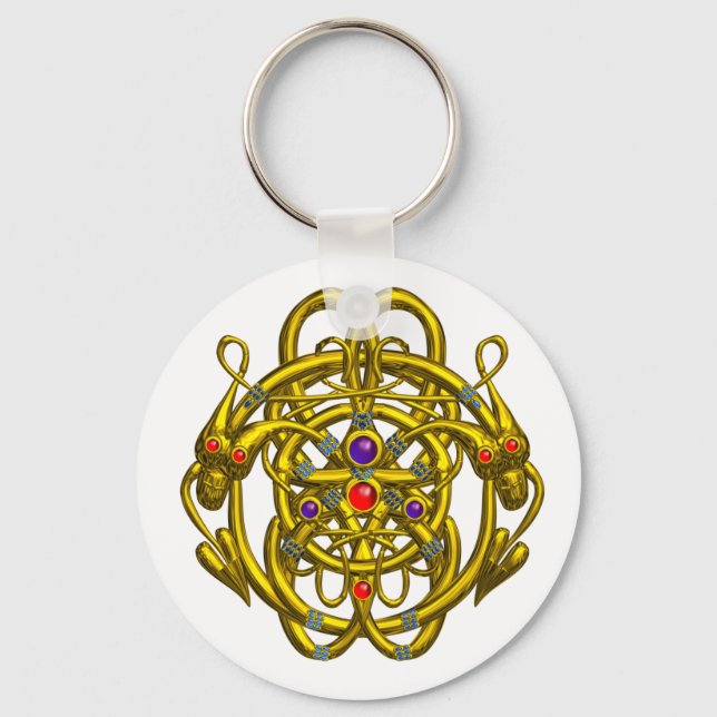 GOLD CELTIC KNOTS WITH TWIN DRAGONS KEYCHAIN (Front)