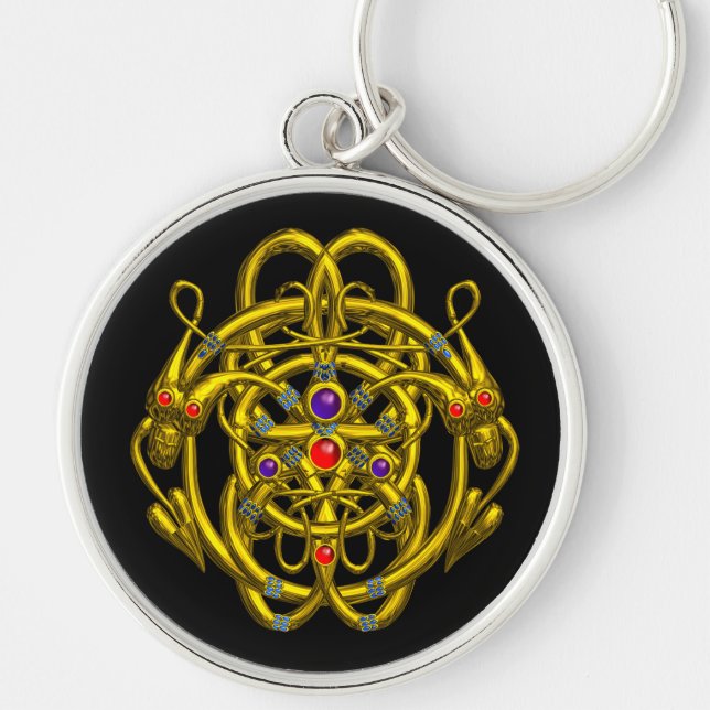 GOLD CELTIC KNOTS WITH TWIN DRAGONS KEYCHAIN (Front)