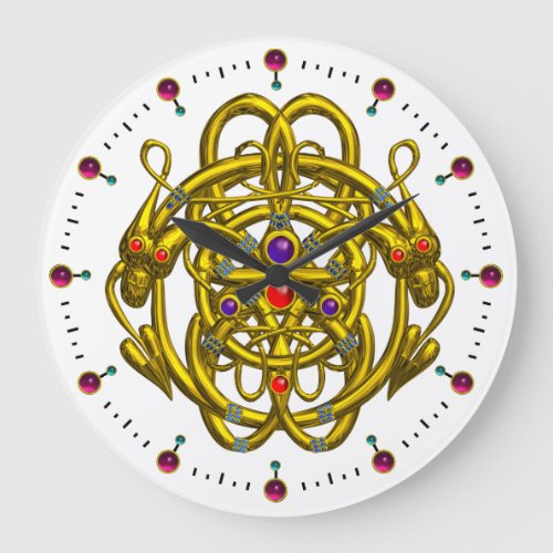 GOLD CELTIC KNOTS WITH TWIN DRAGONS LARGE CLOCK