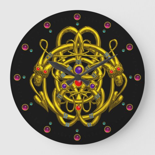 GOLD CELTIC KNOTS WITH TWIN DRAGONS LARGE CLOCK