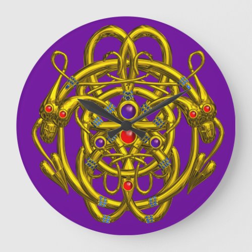 GOLD CELTIC KNOTS WITH TWIN DRAGONS LARGE CLOCK