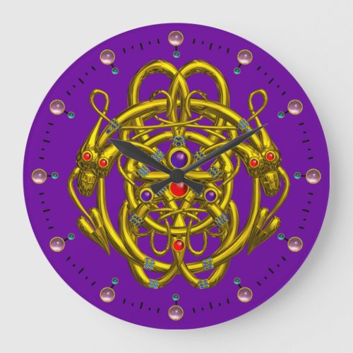 GOLD CELTIC KNOTS WITH TWIN DRAGONS LARGE CLOCK