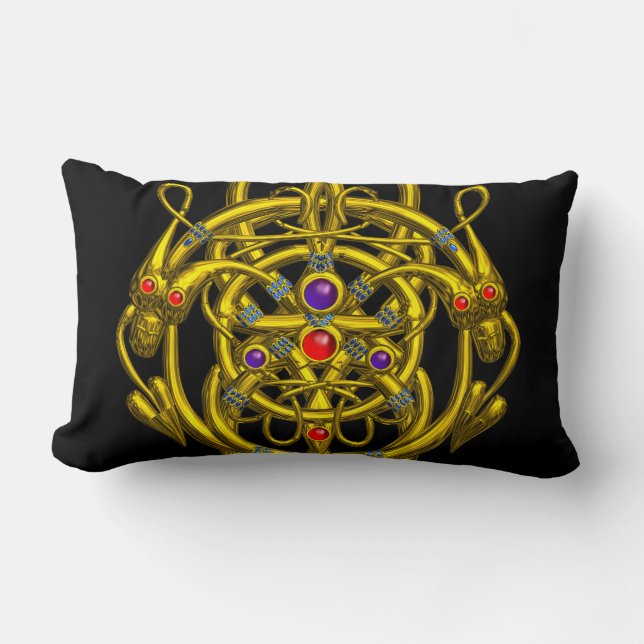 GOLD CELTIC KNOTS WITH TWIN DRAGONS LUMBAR PILLOW (Front)
