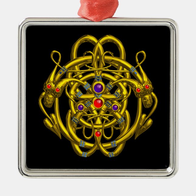 GOLD CELTIC KNOTS WITH TWIN DRAGONS METAL ORNAMENT (Front)