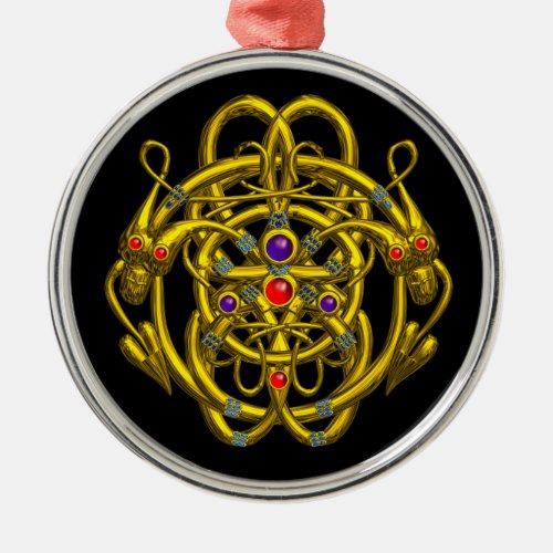 GOLD CELTIC KNOTS WITH TWIN DRAGONS METAL ORNAMENT