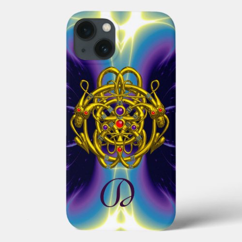 GOLD CELTIC KNOTS WITH TWIN DRAGONS MONOGRAM iPhone 13 CASE