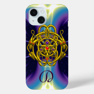 GOLD CELTIC KNOTS WITH TWIN DRAGONS MONOGRAM iPhone 15 CASE