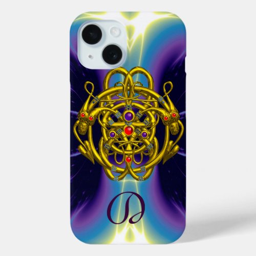 GOLD CELTIC KNOTS WITH TWIN DRAGONS MONOGRAM iPhone 15 CASE
