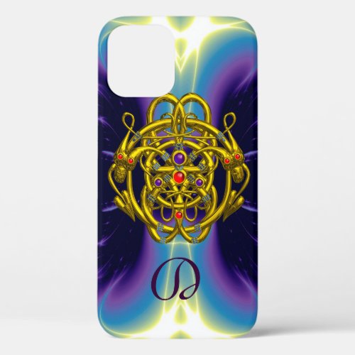 GOLD CELTIC KNOTS WITH TWIN DRAGONS MONOGRAM iPhone 12 CASE