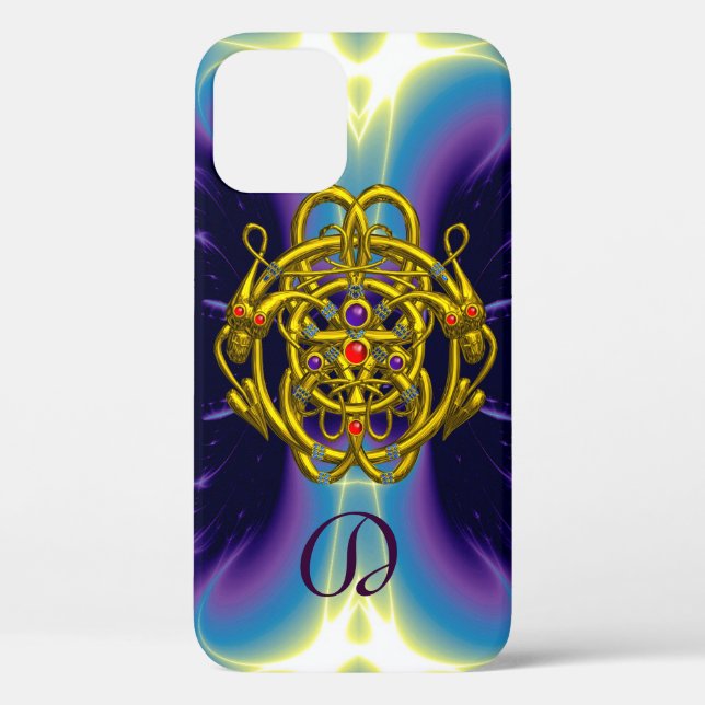 GOLD CELTIC KNOTS WITH TWIN DRAGONS MONOGRAM Case-Mate iPhone CASE (Back)