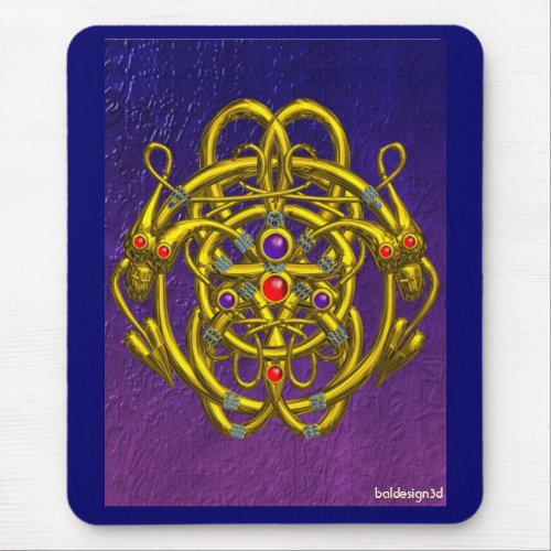 GOLD CELTIC KNOTS WITH TWIN DRAGONS MOUSE PAD
